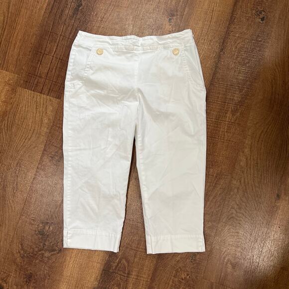 Talbots Petites White Cropped Pants 8P Casual Stretch Cotton Capri - Picture 2 of 6
